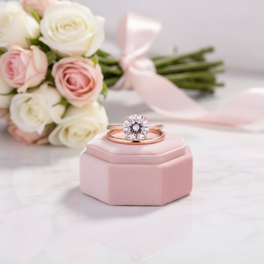 Gorgeous Round Cut Morganite Pink Wedding Set-Black Diamonds New York