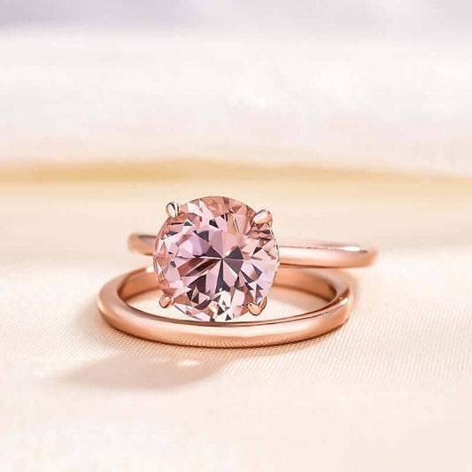 Gorgeous Round Cut Morganite Pink Wedding Set - Black Diamonds New York