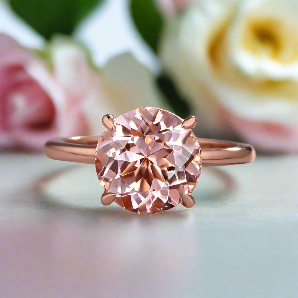 Gorgeous Round Cut Morganite Pink Wedding Set-Black Diamonds New York