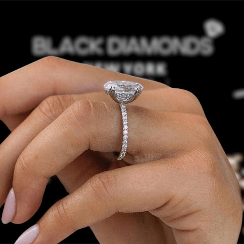 Gorgeous Unique Oval Cut Simulated Diamond Engagement Ring - Black Diamonds New York