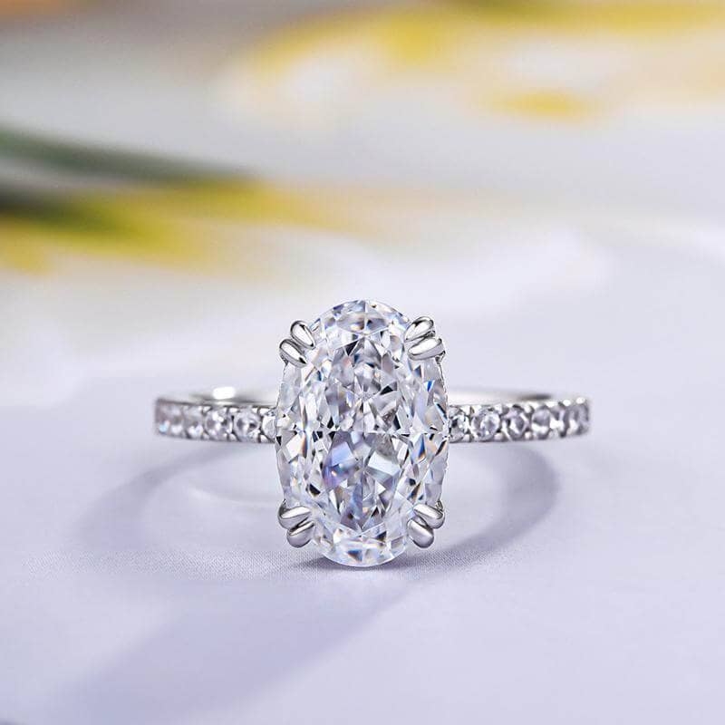 Gorgeous Unique Oval Cut Simulated Diamond Engagement Ring - Black Diamonds New York
