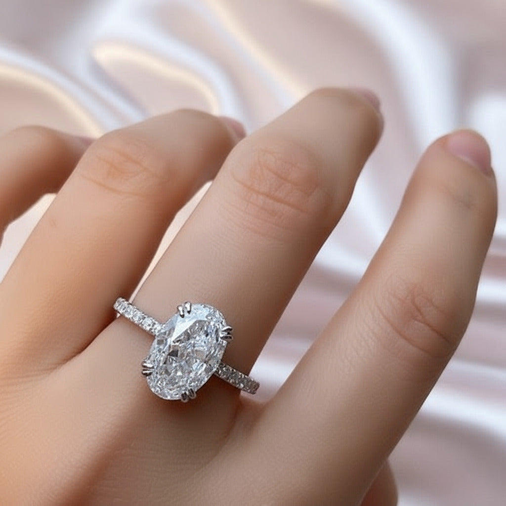 Gorgeous Unique Oval Cut Simulated Diamond Engagement Ring-Black Diamonds New York