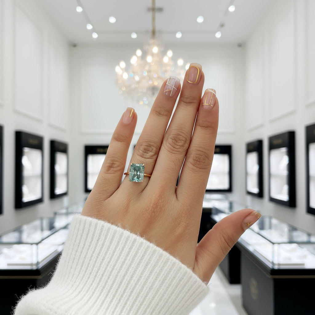 Gorgeous Yellow Gold Radiant Cut Paraiba Tourmaline Engagement Ring-Black Diamonds New York