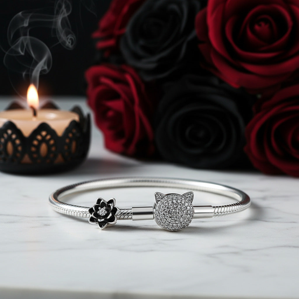 Gothic Black Flower Lotus Charm-Black Diamonds New York