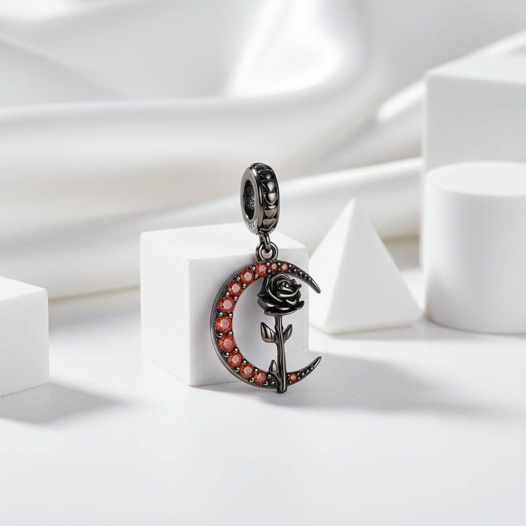Gothic Black Moon Rose & Butterfly Charm Series-Black Diamonds New York