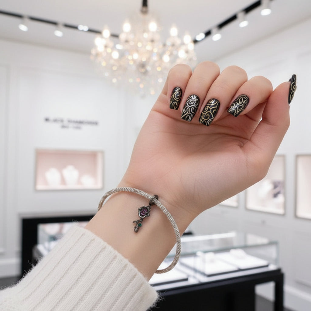 Gothic Black Moon Rose & Butterfly Charm Series-Black Diamonds New York