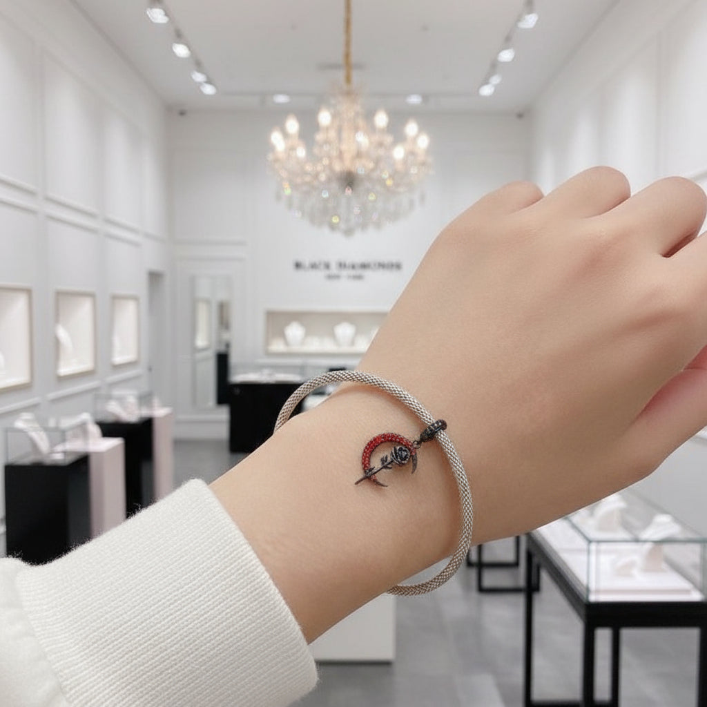 Gothic Black Moon Rose & Butterfly Charm Series-Black Diamonds New York