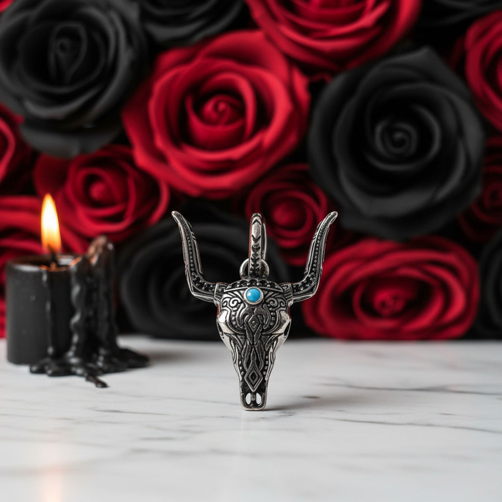 Gothic Bull Head Ethnic Pendant-Black Diamonds New York