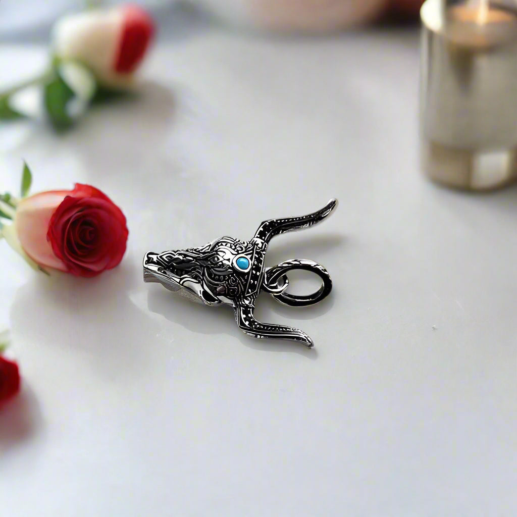 Gothic Bull Head Ethnic Pendant-Black Diamonds New York
