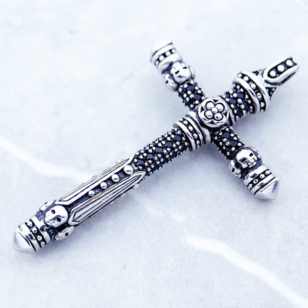 Gothic Cross with Diamond Option Sword Pendant-Black Diamonds New York