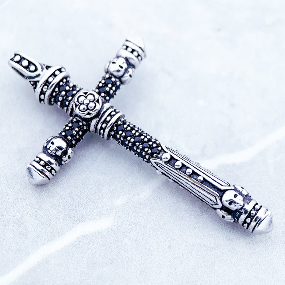 Gothic Cross with EVN Stone Sword Pendant-Black Diamonds New York