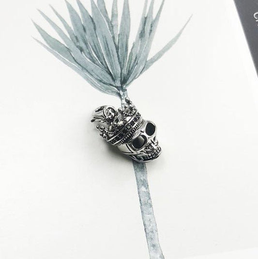 Gothic Crowned Skull King Charm Necklace-Black Diamonds New York
