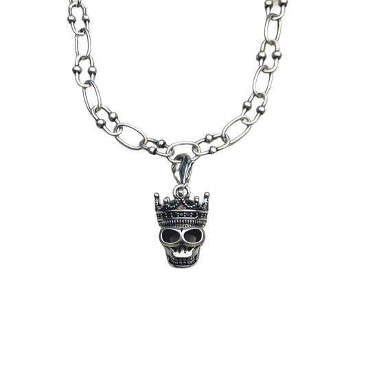 Gothic Crowned Skull King Charm Necklace - Black Diamonds New York