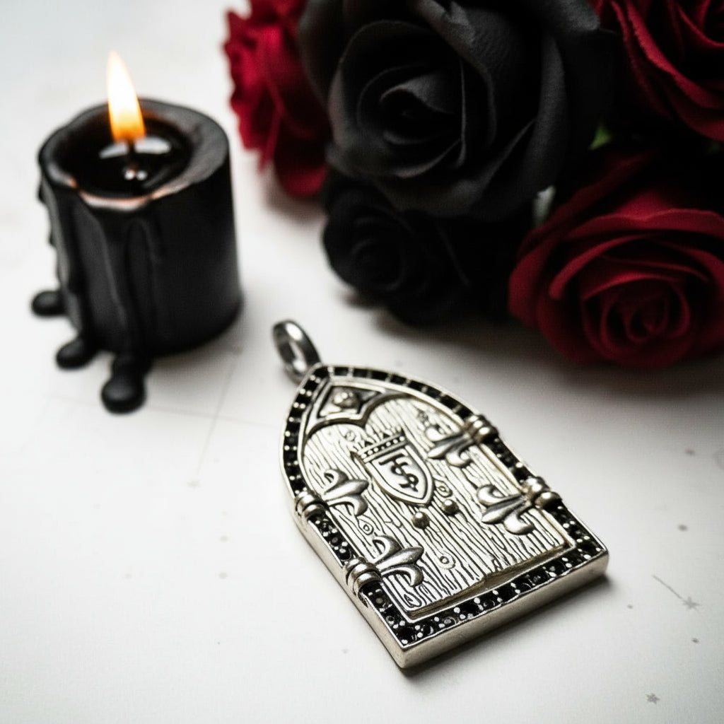 Gothic European Style Sword & Knight Skull with Crown Pendants-Black Diamonds New York