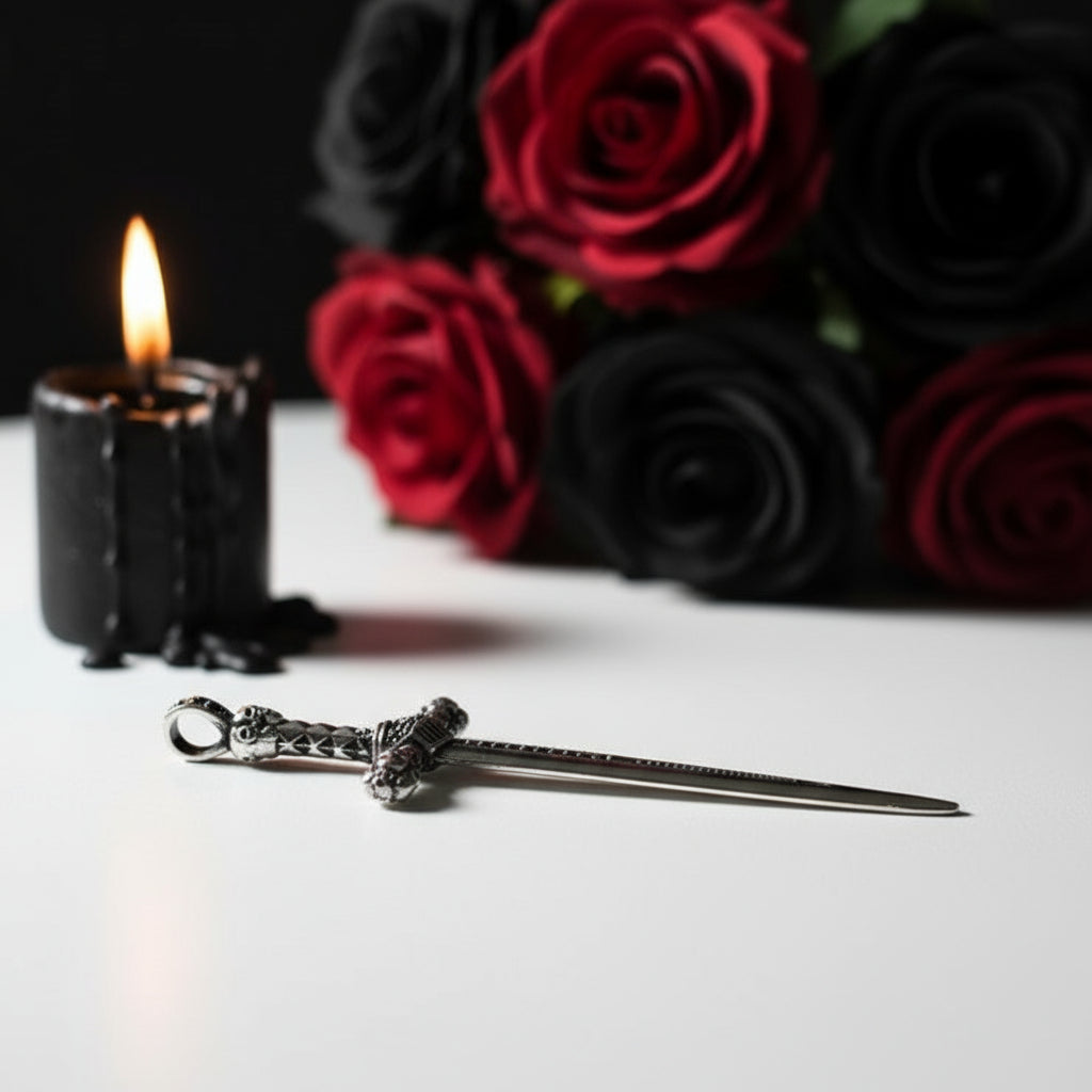 Gothic European Style Sword & Knight Skull with Crown Pendants-Black Diamonds New York