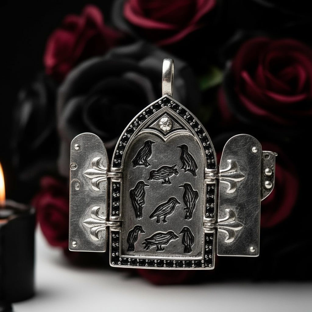 Gothic European Style Sword & Knight Skull with Crown Pendants-Black Diamonds New York