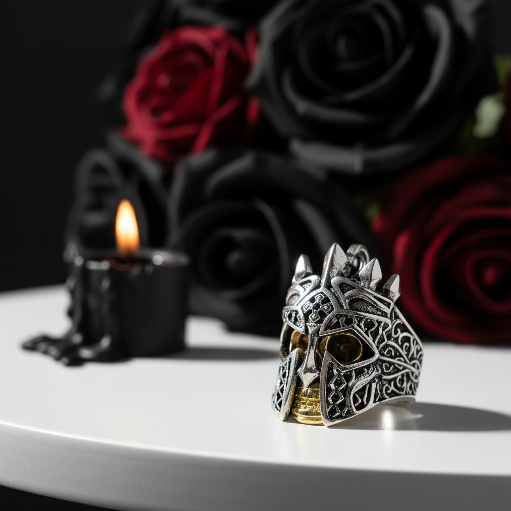 Gothic European Option Sword & Knight Skull with Crown Pendants-Black Diamonds New York