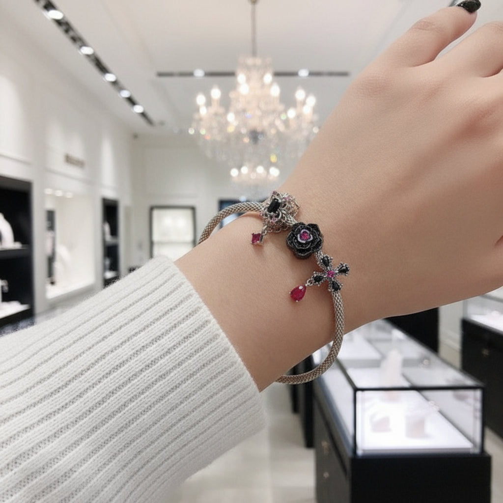 Gothic Flower Moon Bat & Vintage Style Hanging Beads-Black Diamonds New York