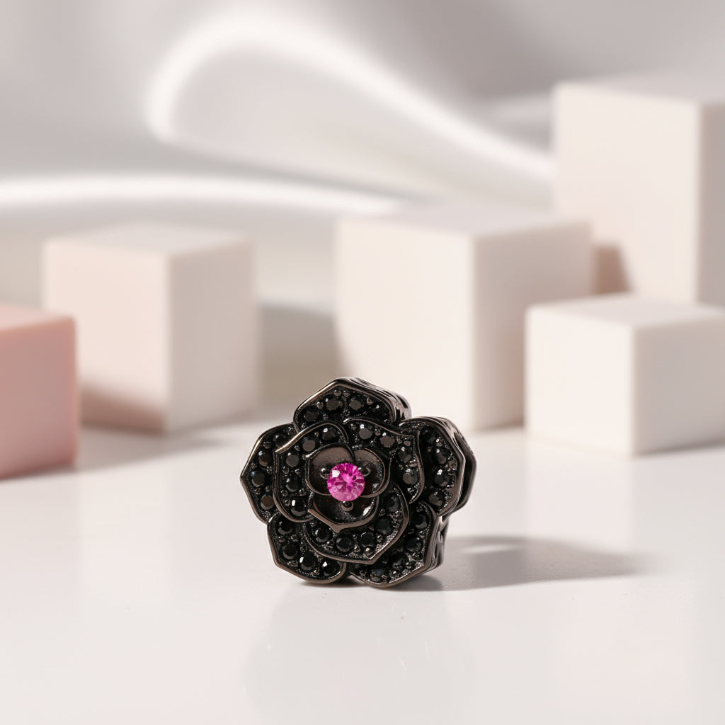 Gothic Flower Moon Bat & Vintage Style Hanging Beads-Black Diamonds New York