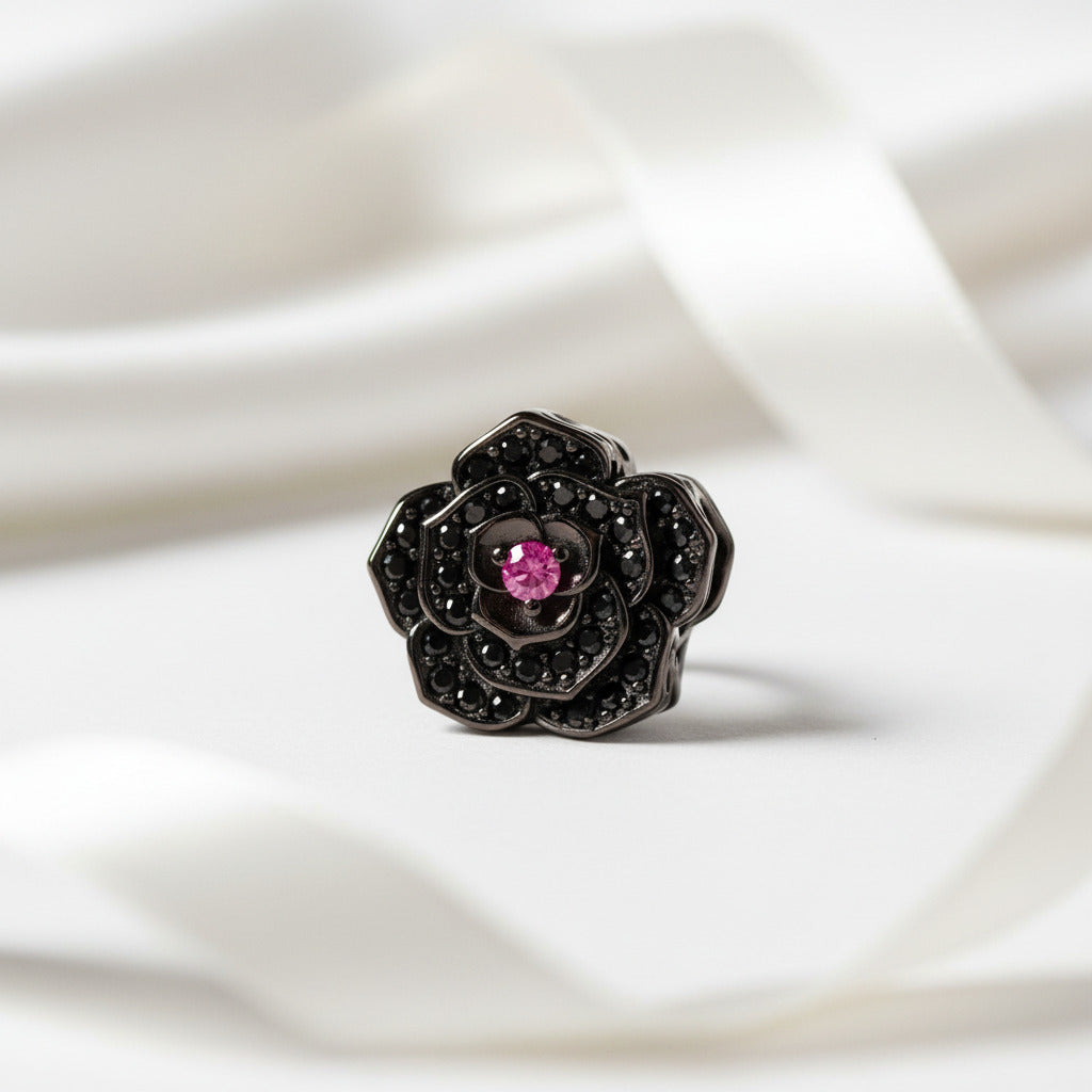 Gothic Flower Moon Bat & Vintage Option Hanging Beads-Black Diamonds New York
