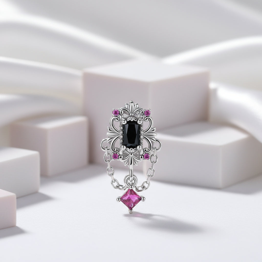 Gothic Flower Moon Bat & Vintage Style Hanging Beads-Black Diamonds New York