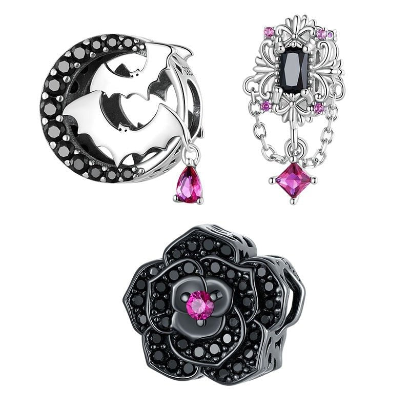 Gothic Flower Moon Bat & Vintage Style Hanging Beads-Black Diamonds New York