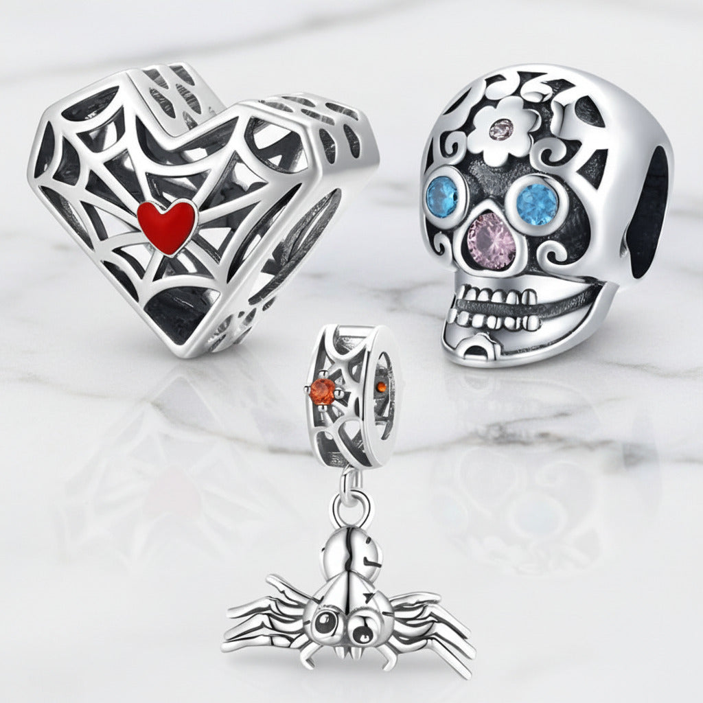 Gothic Hollow Skull and Cobweb Charms-Black Diamonds New York