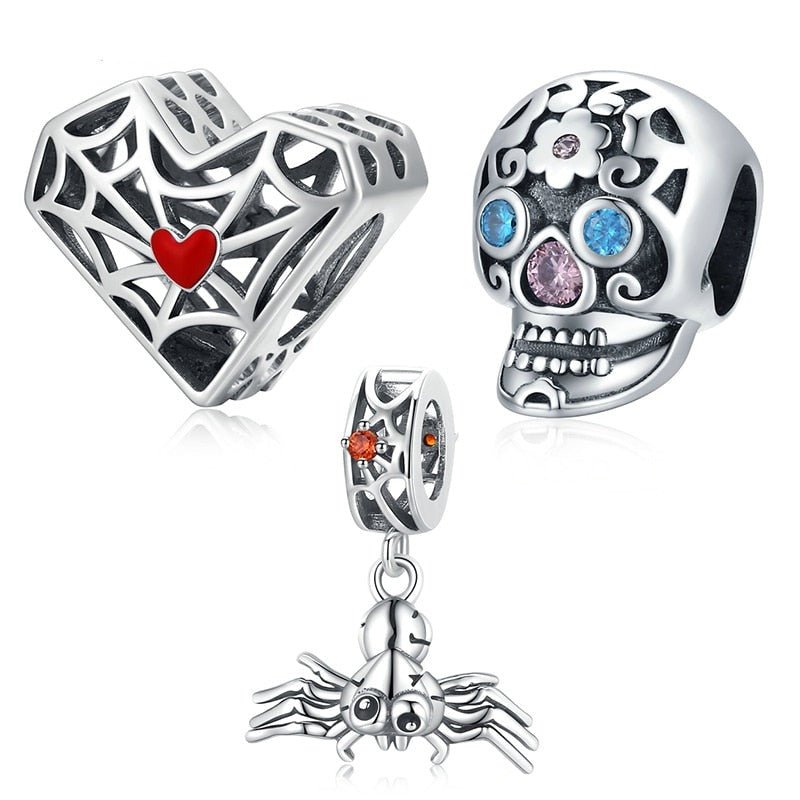 Gothic Hollow Skull and Cobweb Charms