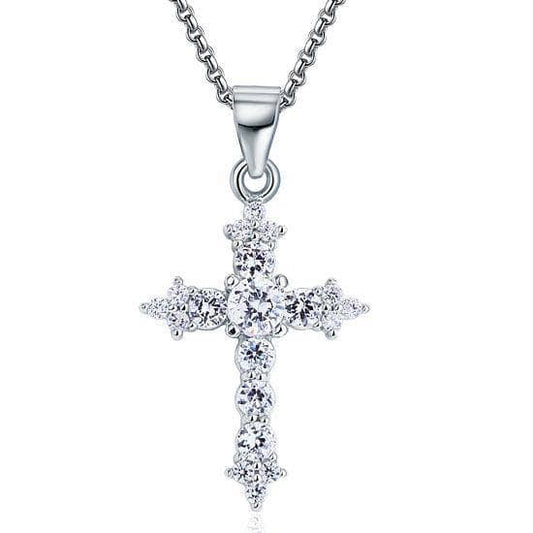 Gothic Round Cut Created Diamond Silver Cross Necklace-Black Diamonds New York