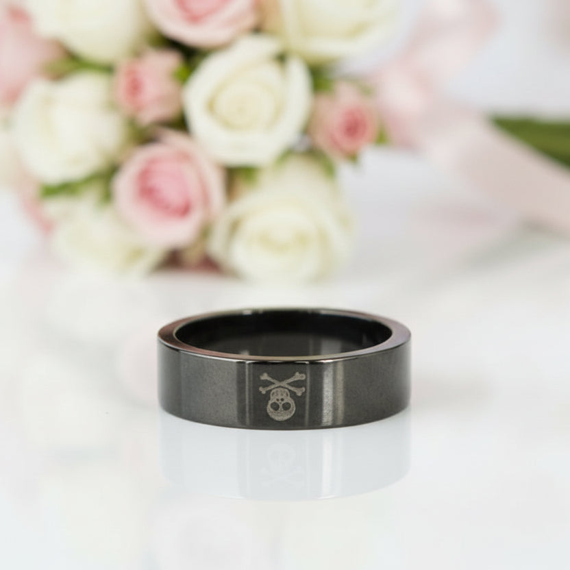 Gothic Skull Cross Bone Men's Ring Band-Black Diamonds New York
