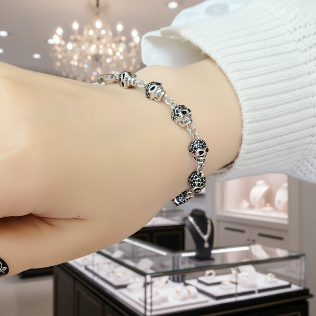 Gothic Skull Pave Link Chain Bracelet-Black Diamonds New York