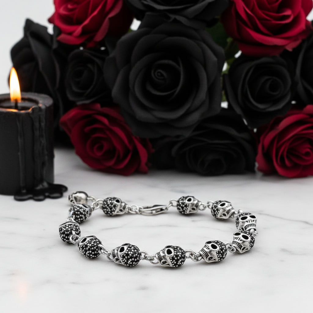 Gothic Skull Pave Link Chain Bracelet-Black Diamonds New York