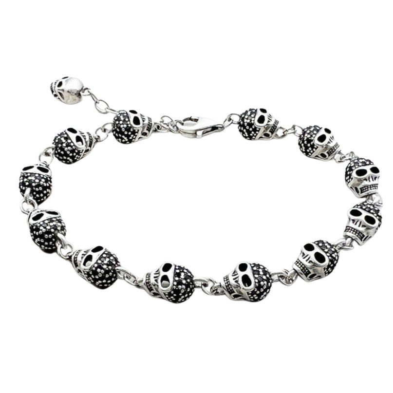 Gothic Skull Pave Link Chain Bracelet-Black Diamonds New York