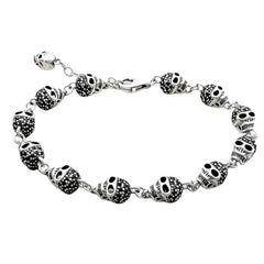 Gothic Skull Pave Link Chain Bracelet