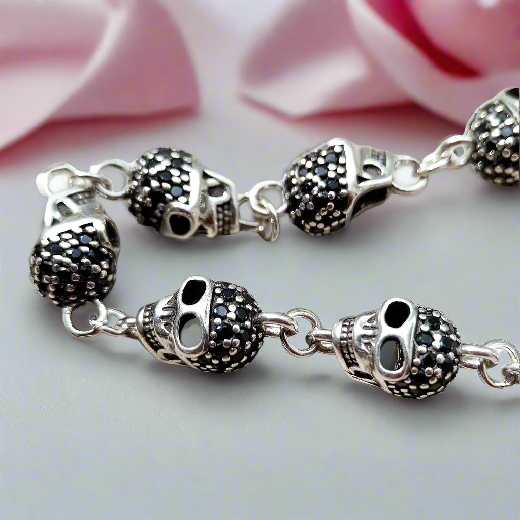 Gothic Skull Pave Link Chain Bracelet-Black Diamonds New York