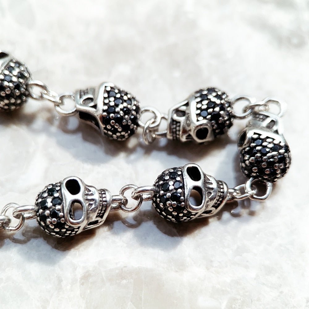Gothic Skull Pave Link Chain Bracelet-Black Diamonds New York