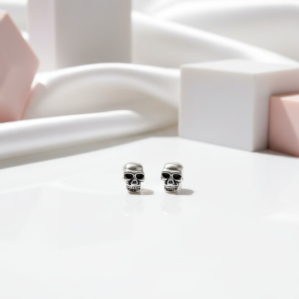 Gothic Skull Stud Earrings-Black Diamonds New York