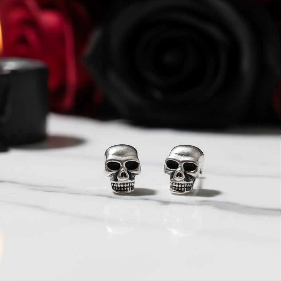 Gothic Skull Stud Earrings-Black Diamonds New York