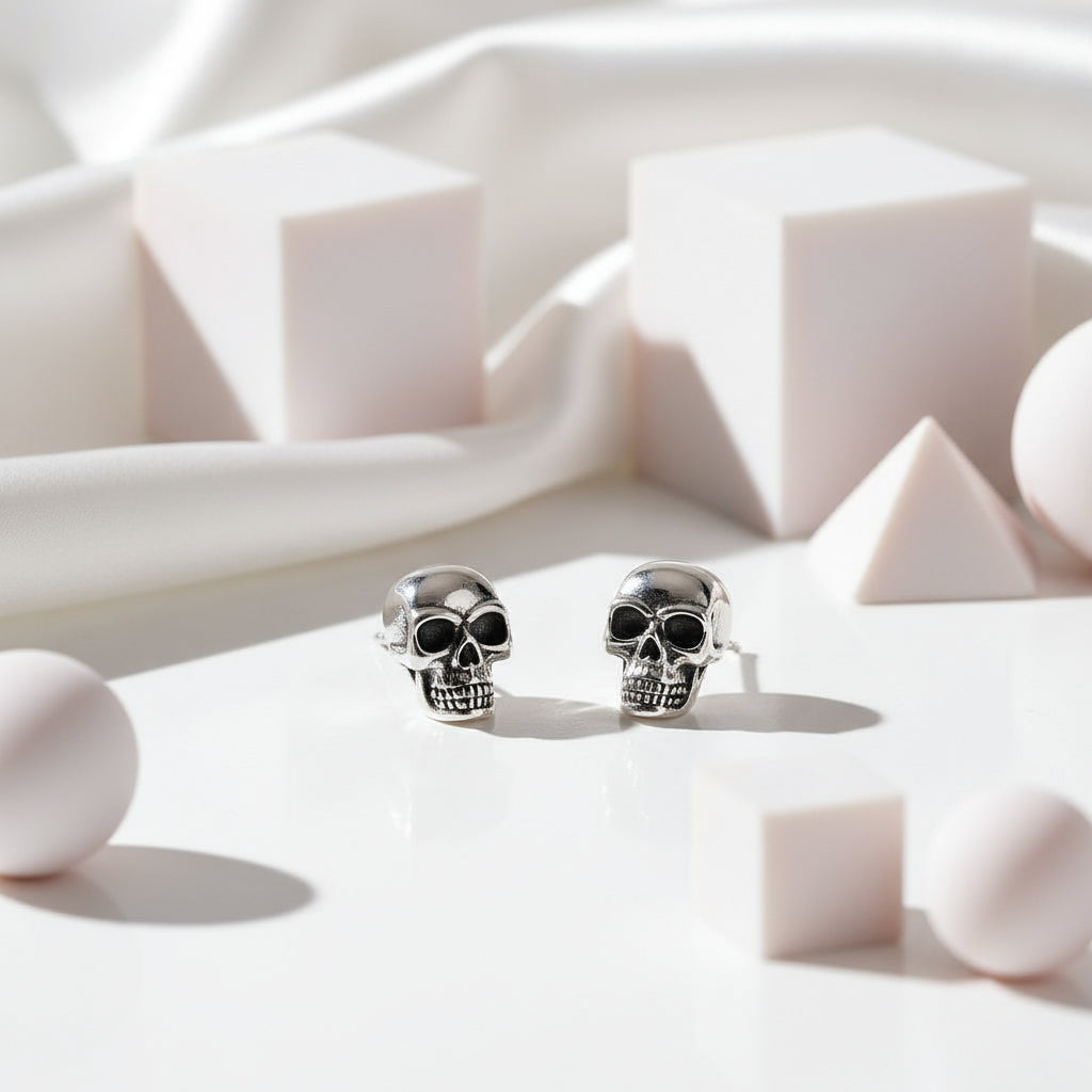 Gothic Skull Stud Earrings-Black Diamonds New York