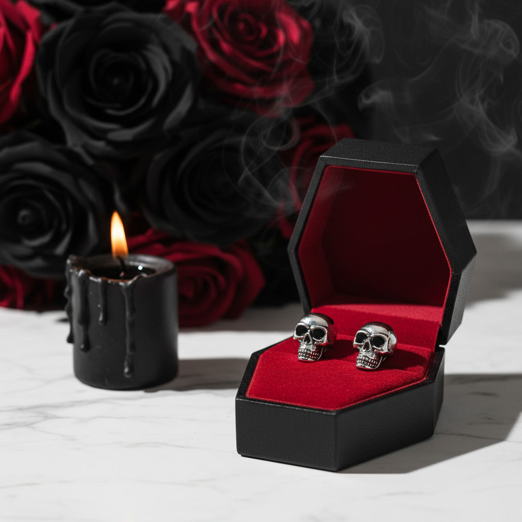 Gothic Skull Stud Earrings-Black Diamonds New York