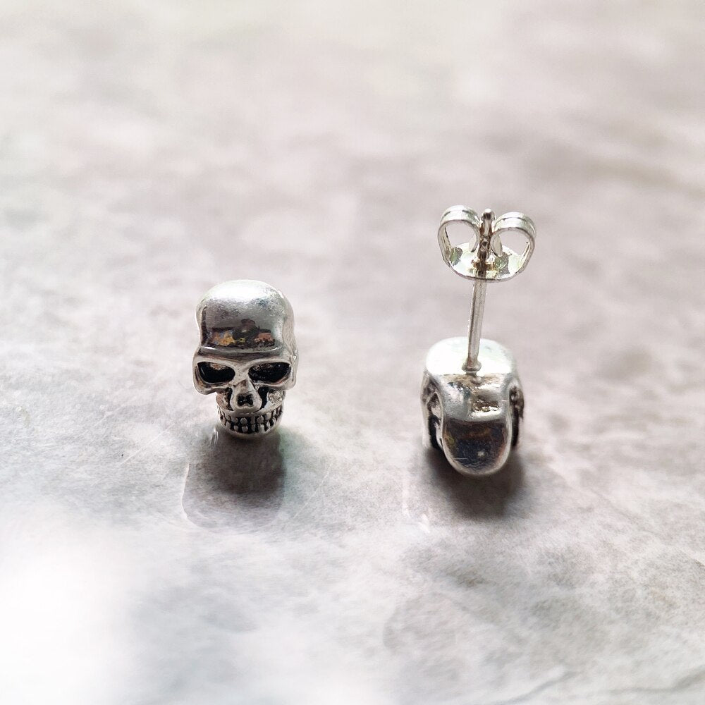 Gothic Skull Stud Earrings-Black Diamonds New York