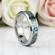 Green Abalone Men's Tungsten Wedding Band-Black Diamonds New York