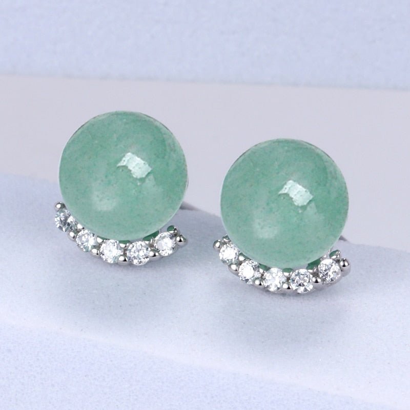 Green Aventurine Stud Earrings-Black Diamonds New York