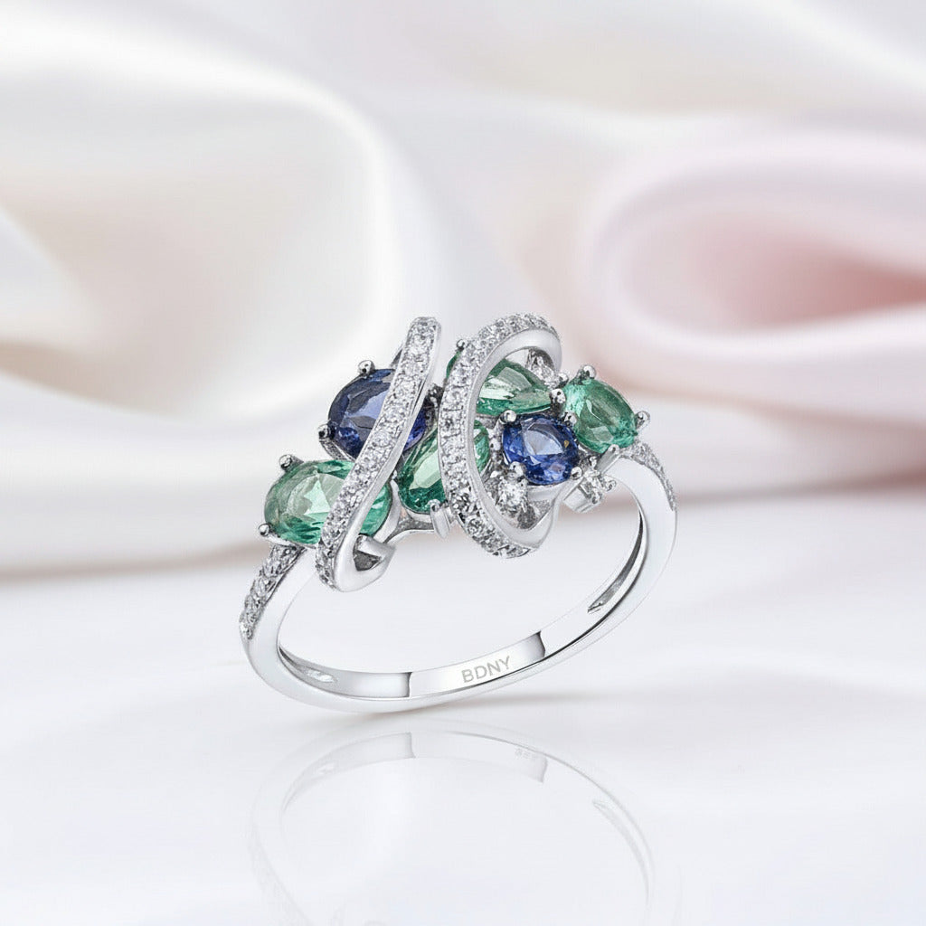 Green & Blue Spinel with Diamond Option Ring-Black Diamonds New York