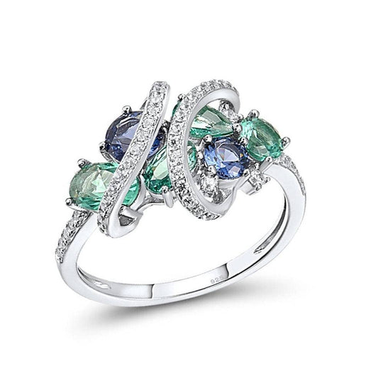 Green & Blue Spinel with Created Diamond Ring-Black Diamonds New York