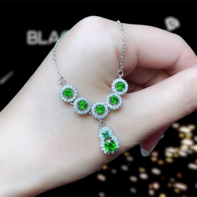 Green Diopside Pendant 7 Stones Necklace-Black Diamonds New York