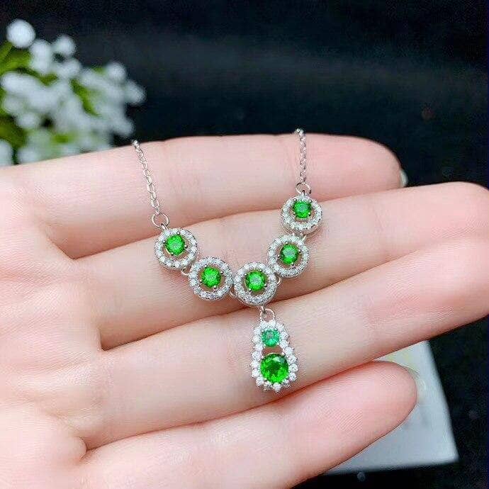 Green Diopside Pendant 7 Stones Necklace