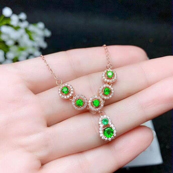 Green Diopside Pendant 7 Stones Necklace