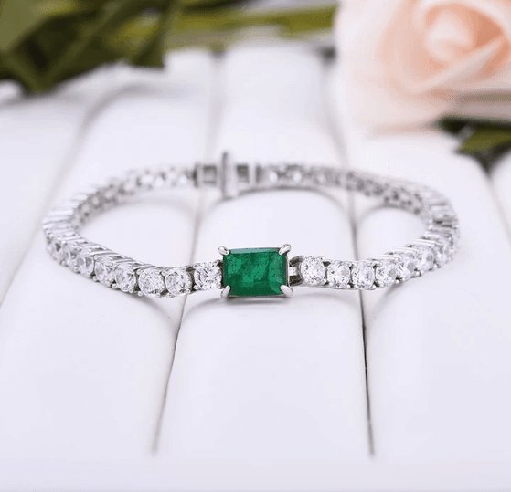 Green Emerald Cut Sona Diamond Bracelet - Black Diamonds New York