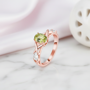Green Peridot Rose Gold Bohemian Ring-Black Diamonds New York
